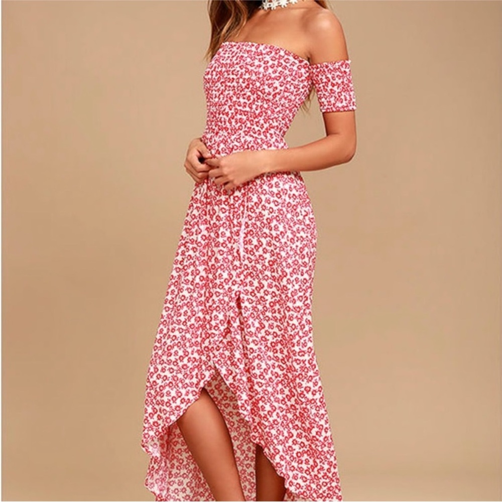 Lucy Love White and Red High-Low Off-Shoulder Sundress